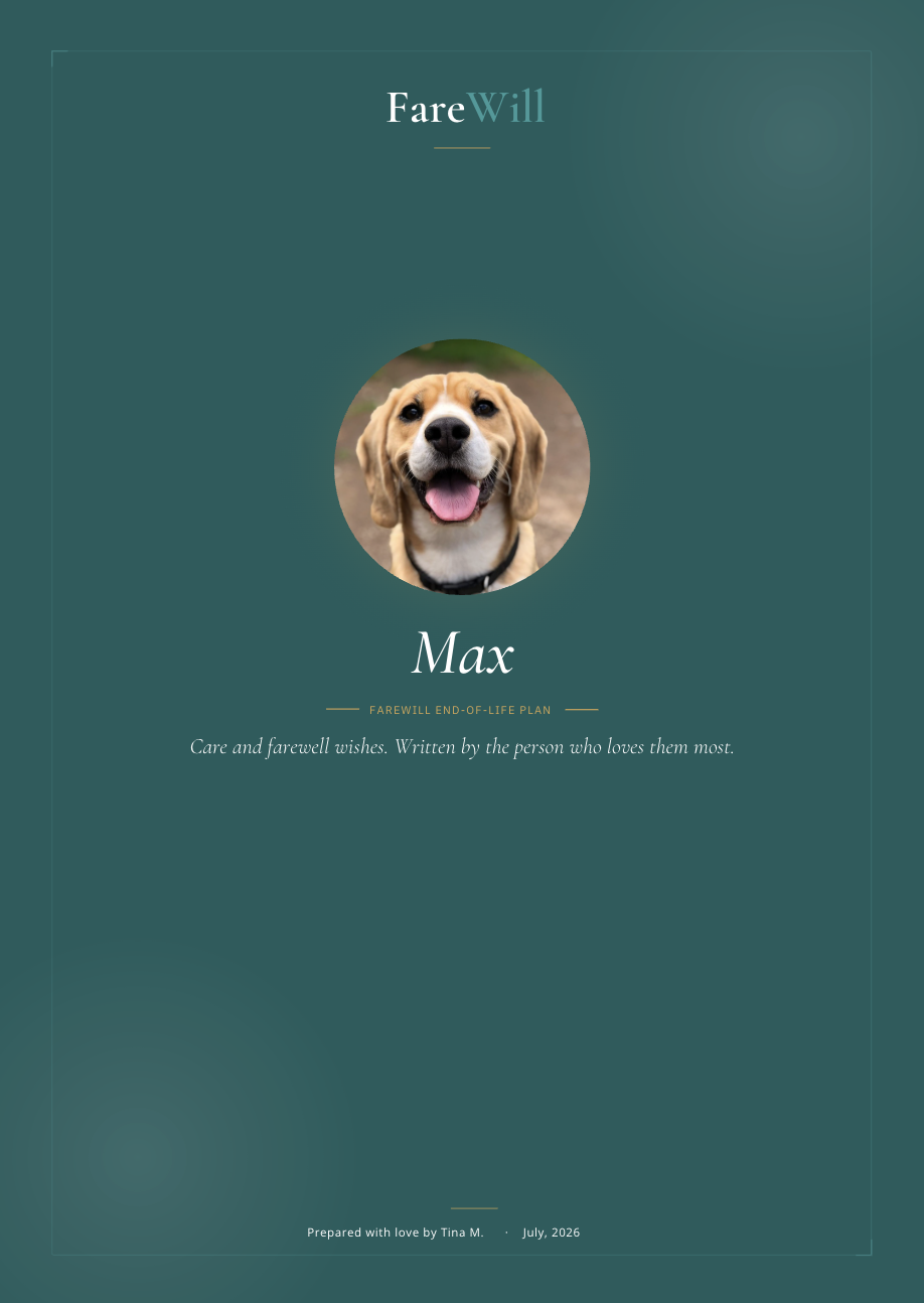 FareWill End-of-Life Plan cover page for Max